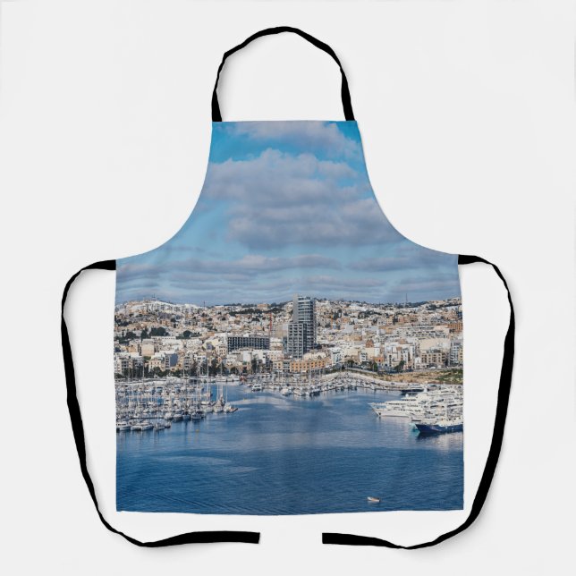 Tablier Port de Sliema avec bâtiments et bateaux modernes (Recto)