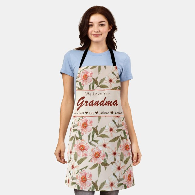 Tablier Porte - clé Cadeau Floral Personnalisé Grandma (Porté)