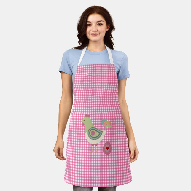 Tablier Porte-poulet rose En vichy (Porté)