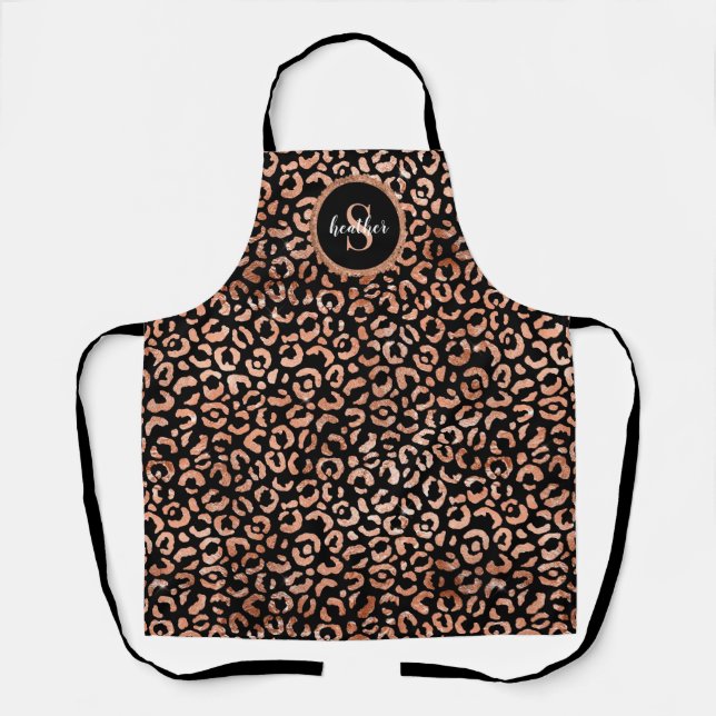 Tablier Poster de animal Léopard Noir Chic Monogram (Recto)