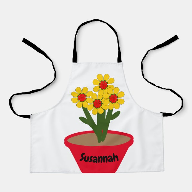Tablier - Pot à fleurs avec Fleurs Jaunes (Recto)
