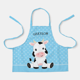 Tablier Pote Polka bleu de vache pour enfants personnalis