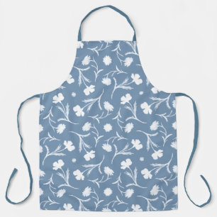 Tablier Poudre foncée bleu floral motif élégant blanc chic