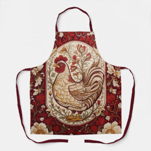 Tablier Poule Vintage Rouge et Crème Floral