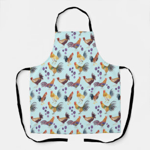 Tablier Poulets et oeufs colorés Aquarelle Motif Bleu