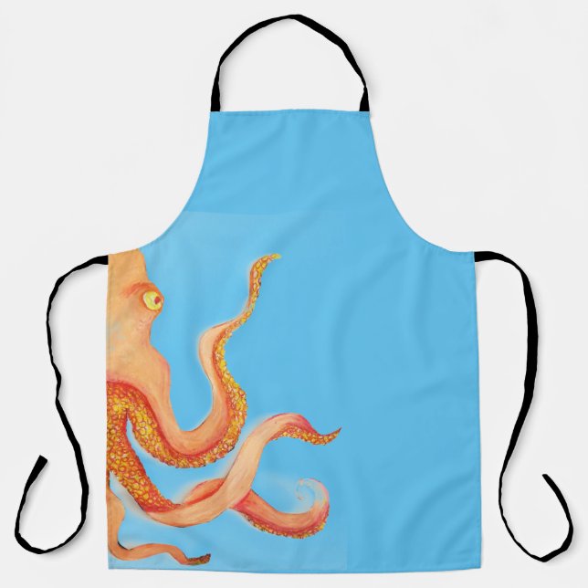 Tablier poulpe orange sur bleu (Recto)