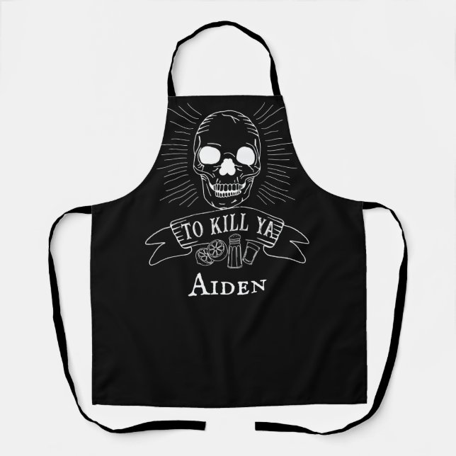 Tablier Pour Tuer Ya Grunge Crâne amusant Tequila Drinker  (Recto)