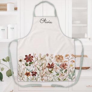 Tablier Prairie de fleurs sauvages vintage à l'aquarelle p