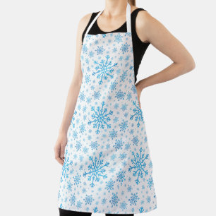 Tablier Pretty Blue Christmas Snowflakes sur Winter White