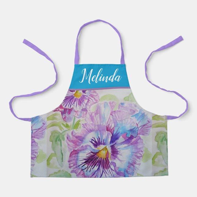 Tablier Pretty Floral Pastel Pansy Purple Cute Girls Apron (Recto)