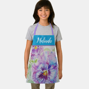 Tablier Pretty Floral Pastel Pansy Purple Cute Girls Apron