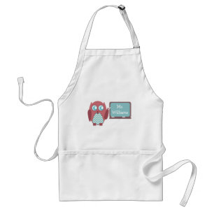 Tablier Professeur bleu de Chevron de hibou rouge au