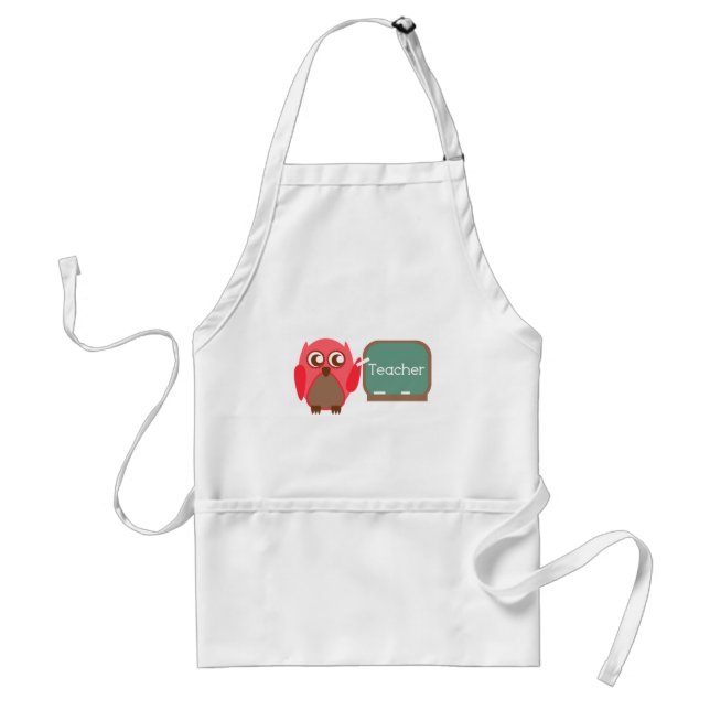 Tablier Professeur rouge de hibou au tableau (Devant)