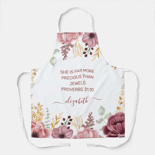 Tablier Proverbes 31 Élégante fleur rose pastel (Recto)