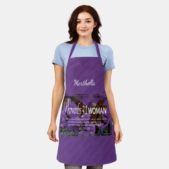 Tablier PROVERBS 31 FEMME | Floral | PURPLE Personnalisé (Porté)