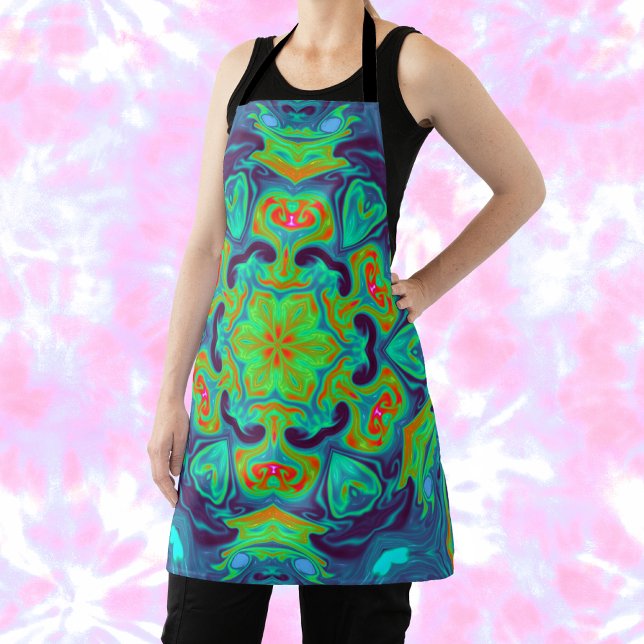 Tablier Psychédélique Mandala Fleur Vert Bleu et Rouge (Créateur téléchargé)