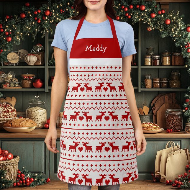 Tablier Pull de Noël démodé Cerf Monogramme (Créateur téléchargé)