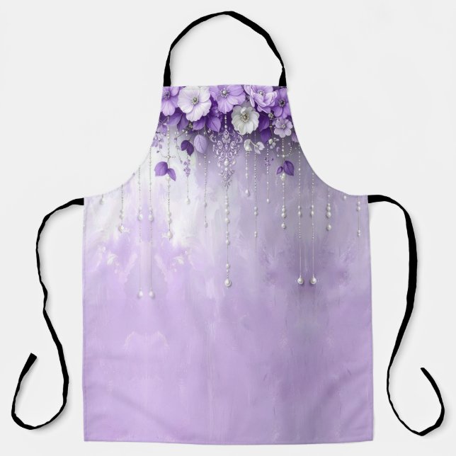 Tablier Purple Flowers with Dangling Pearls  Apron (Recto)