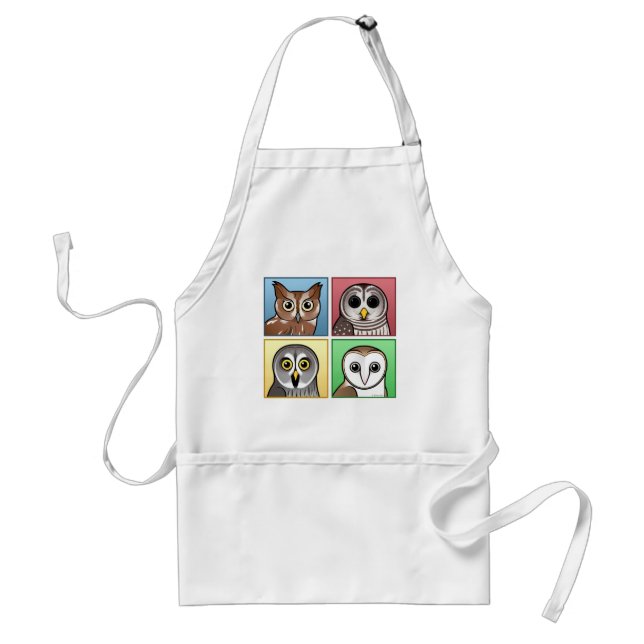 Tablier Quatre hiboux de couleur (en pastel) (Devant)