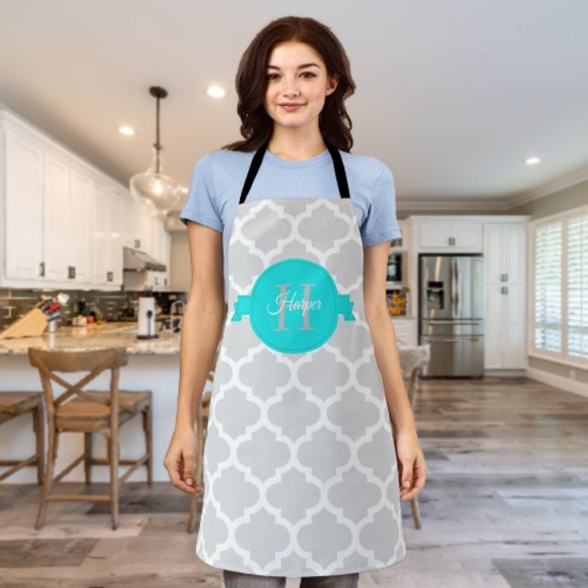 Tablier Quatrefoil Turquoise Espace Personnalisé (Turquoise Quatrefoil Personalized Apron)