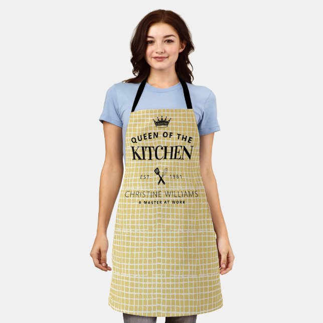 Tablier Queen of the Kitchen Crown Foodie Maman Jaune Plai (Porté)