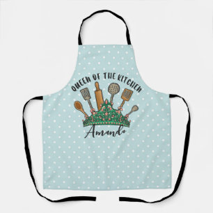 Tablier Queen of the Kitchen Cute Mint Green Pois