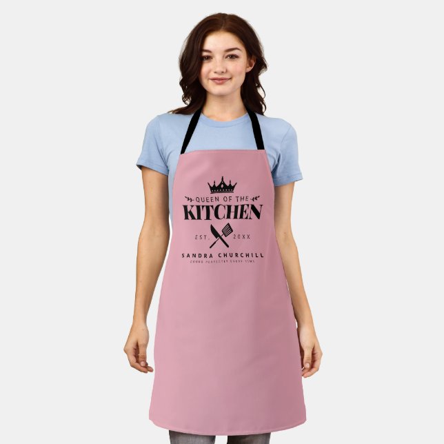 Tablier Queen of the Kitchen Lady Chef Personnalisé rose (Porté)