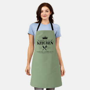 Tablier Queen of the Kitchen Lady Chef Personnalisé Vert