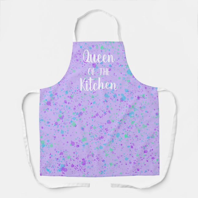 Tablier Queen of the Kitchen Purple Splattered Apron (Recto)
