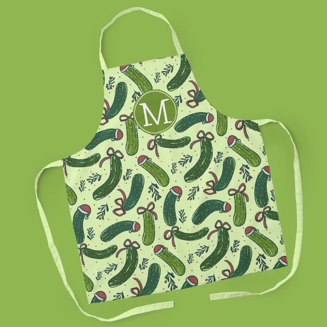 Tablier Quirky Festive Pickles de Noël Motif (Quirky Festive Christmas Pickle Pattern with custom monogram)