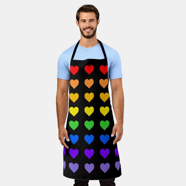 Tablier Rainbow Hearts Gay pride Noir (Porté)