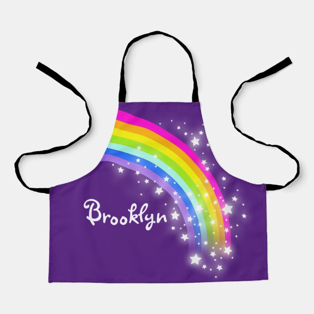 Tablier Rainbow stars rose violet nom personnalisé art (Recto)