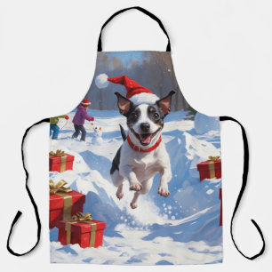 Tablier Rat Terrier Courir en neige avec Casquette de Noël