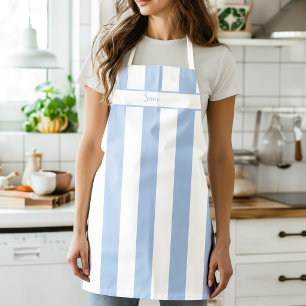 Tablier rayé bleu barbeau bonbon