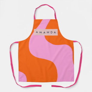 Tablier Rayure ondulée orange et rose personnalisée en gra