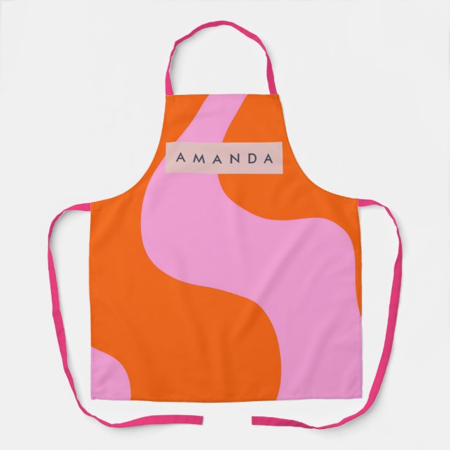 Tablier Rayure ondulée orange et rose personnalisée en gra (Recto)