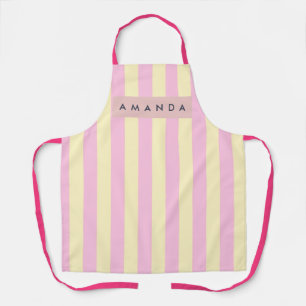 Tablier Rayure rose pastel et jaune personnalisée