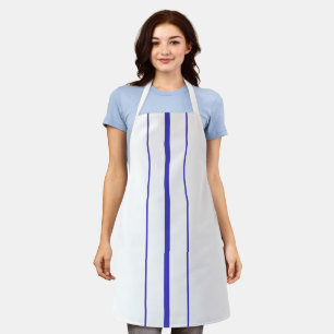 Tablier Rayures de course bleu roi sportives sur fond blan