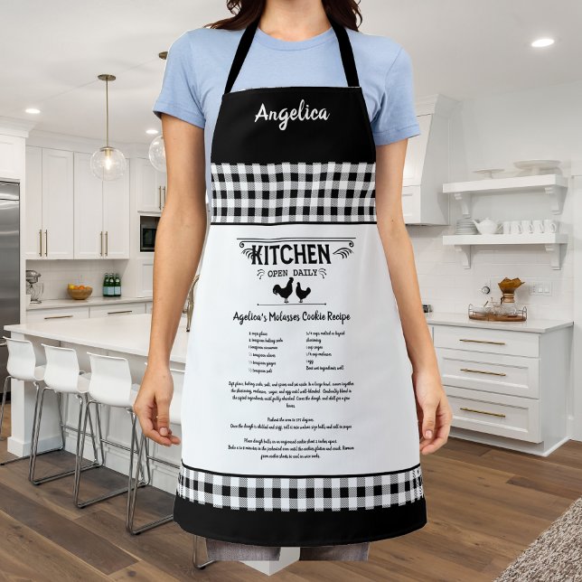 Tablier Recette personnalisée Noir Blanc Farmhouse Buffalo (Créateur téléchargé)