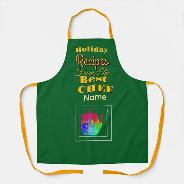 Tablier Recettes du meilleur chef Pot à café vert  (Recto)