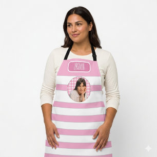 Tablier Recettes Motif Gingham rose et Blanc