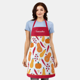 Tablier Récolte Motif végétal avec nom orange et rouge