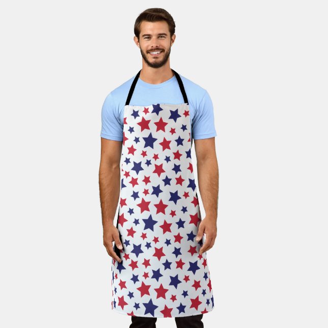 Tablier Red and Blue Stars, 4th of July, White Background (Porté)