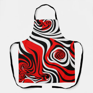 Tablier Red, Black and White Wave Pattern