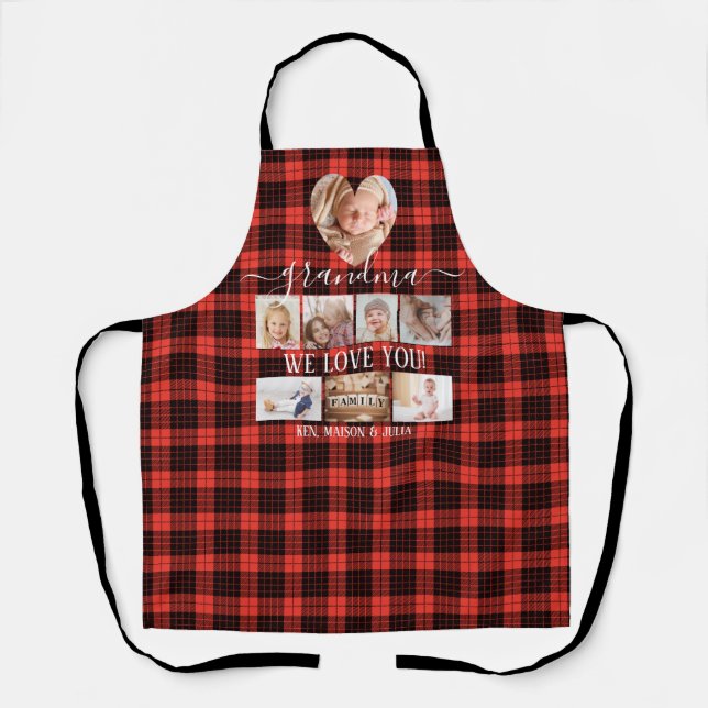 Tablier Red Black Plaid 8 Photo Collage Cadeau Personnalis (Recto)