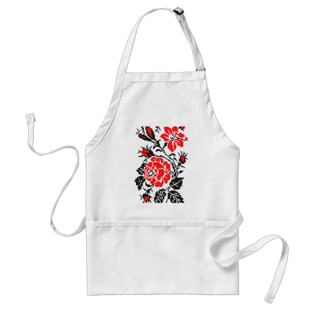 Tablier Red & Black Rose cross-stitch Russian Pattern (Devant)