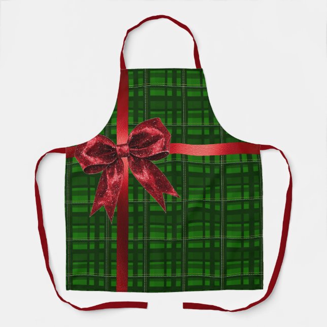 Tablier Red Bow Green Gingham Plaid Christmas Present  (Recto)