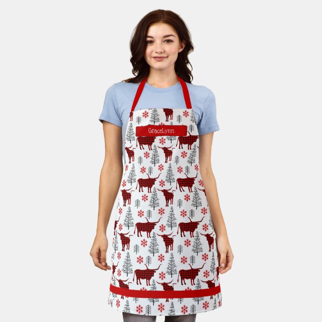 Tablier Red Buffalo Plaid Longhorn Motif (Porté)