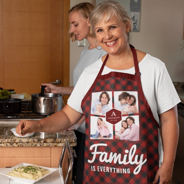Tablier Red Buffalo Plaid Lumberjack Family Photo Collage (Créateur téléchargé)