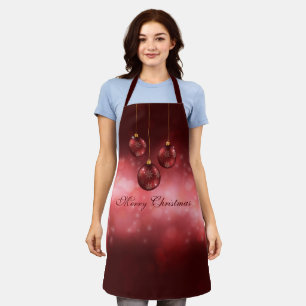 Tablier Red Festive Baubles de Noël sur Red Bokeh